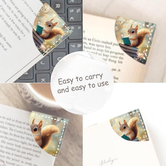 2PCS PU Leather Bookmarks 3.5x3.5 Inch Squirrel Reading Design | PU leather bookmarks with squirrel reading design for story books, class notes, journals, young readers and book lovers