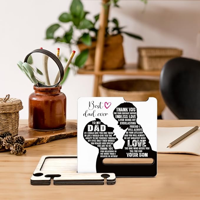 Father's Day Appreciation Gift for Dad - Multi-functional Desk Organizer - Motivational wooden Best Dad Sign for Office Desk Shelf Decor