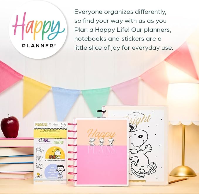 Happy Planner Peanuts Disc-Bound 12-Month Academic Planner, July 2026–June 2027, 12 Dividers, Big Size, 8.5" x 11", Teacher Layout