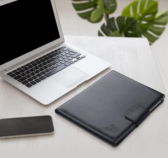 Padfolio Clipboard Folder, Leather Portfolio Organizer Binder with Magnetic Closure Cover for Interview Resume Office Conference, Business Portfolio Included Letter Sized Papers & Sticky Tabs & Pen