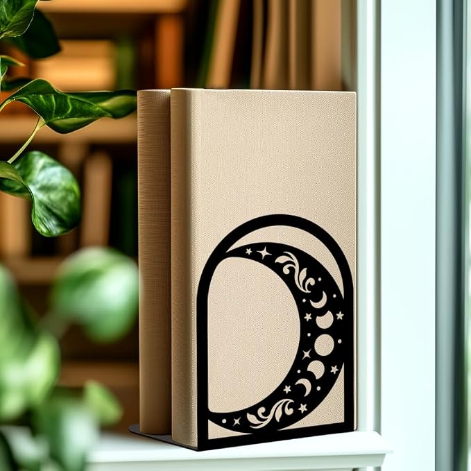 Sun Moon Metal Bookends for Shelves, High-end and Classy Book Ends for Bookshelf Decorative Books, Book Ends for Heavy Books Used for Home Office Desk Organizer and Library Decor