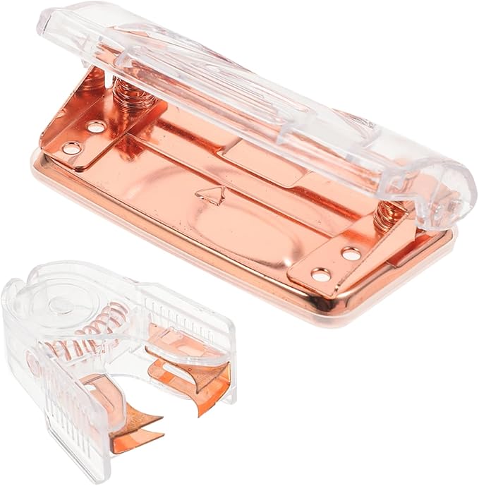 TEHAUX 4sets Cardboard Two Hole Puncher and Stapler Remover Set Rose Gold Office Supplies for Easy Document Organization and Efficient Staple Removal