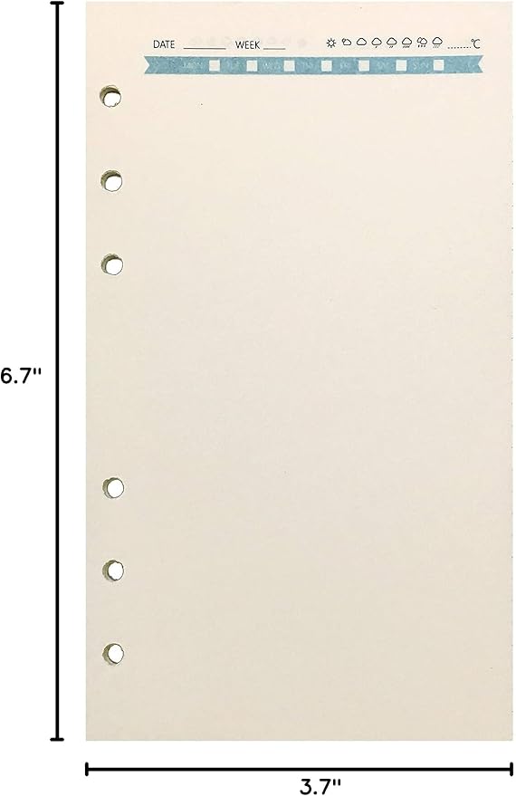 Zelten Refills/Loose Leaves for A6 Cover Ring Binder/Personal Organizer/Planner(A6 6 Holes, Blank Blue)
