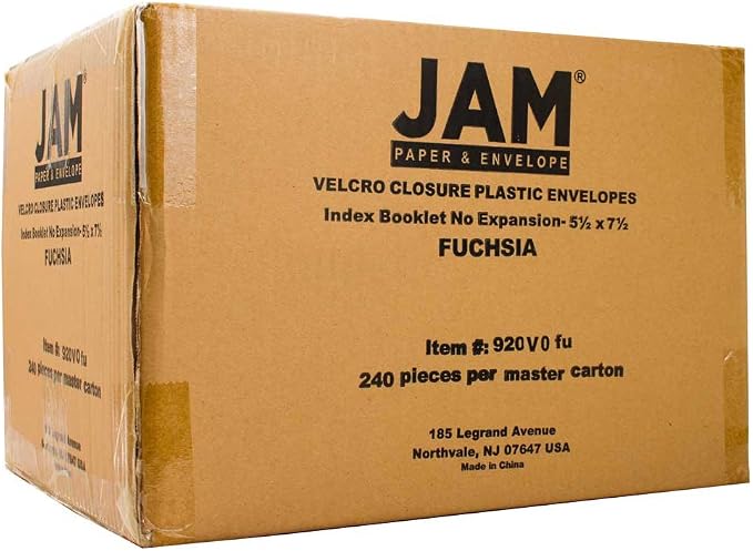 JAM PAPER Plastic Envelopes with Hook & Loop Closure - Index - 5 1/2 x 7 1/2 - Fuchsia Pink - 12/Pack
