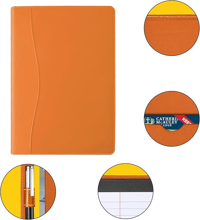 Padfolio Binder A5 Document Organizer with Refillable Lined Notepad, Junior Size Folder Portfolio for Men Women,Orange
