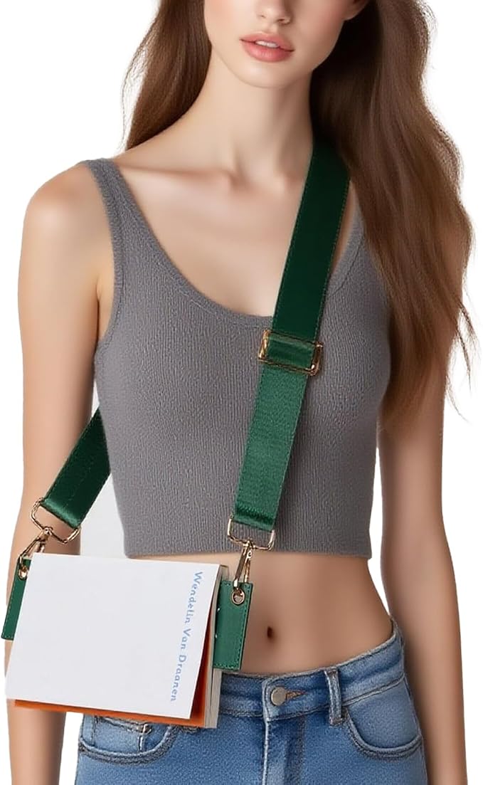 TIDOIRSA Detachable Strap Embroidered Leather Unique Funnys Bookmarks Carrier for Women,Readers,Book Lovers (Green)