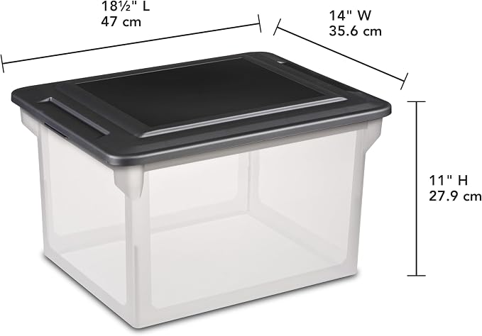 Transparent plastic file box with cover-suitable for A4/ legal size hanging folders. Office home storage boxes can be stacked 18.5x14 inches. Used in home, office, dormitory, garage, etc.