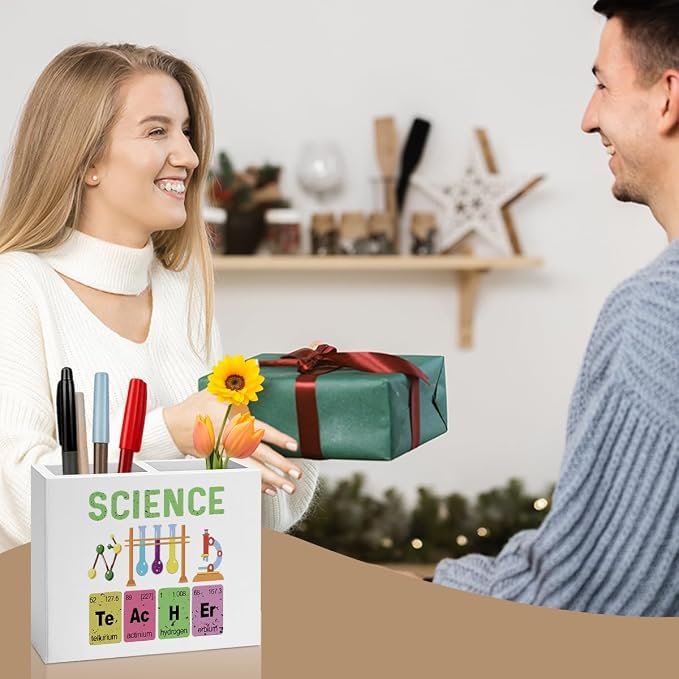 Science Pencil Holder Decor Chemistry Teacher Gifts Chemical Theme Wooden Organizer Vase for Office Home Desk Table Bookshelf Teacher Appreciation Gifts for Office