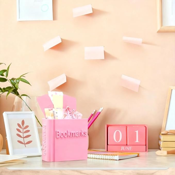 3D Printed Book Shaped Bookmark Holder Bookish Gifts Gift Bookish Accessory Office Desk Supplies Funny Bookmark Accessories End of Year Gift for Teacher(Pink)