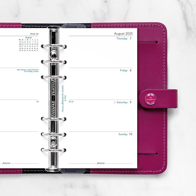 Filofax Calendar Diary Refill, Personal/Compact Size, Week-to-View, Academic, White Paper, Unruled, English, August 2025 to July 2026 (C68452-26)