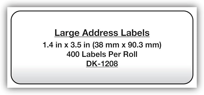 Brother, Die-Cut Large Address Labels, DK-1208, Brother Genuine Labels, Long Lasting Reliability, Die-Cut Large Address Paper Labels, 400 Labels per Roll, (1) Roll per Box (Pack of 2)
