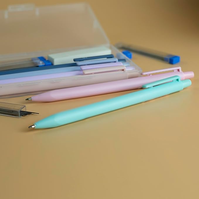 Mechanical Pencils Set 0.5mm & 0.7mm, 6 Pack with Lead Refills & Eraser, Triangular Grip, One-Piece Barrel, Pastel Colors for Writing Drafting & Sketching
