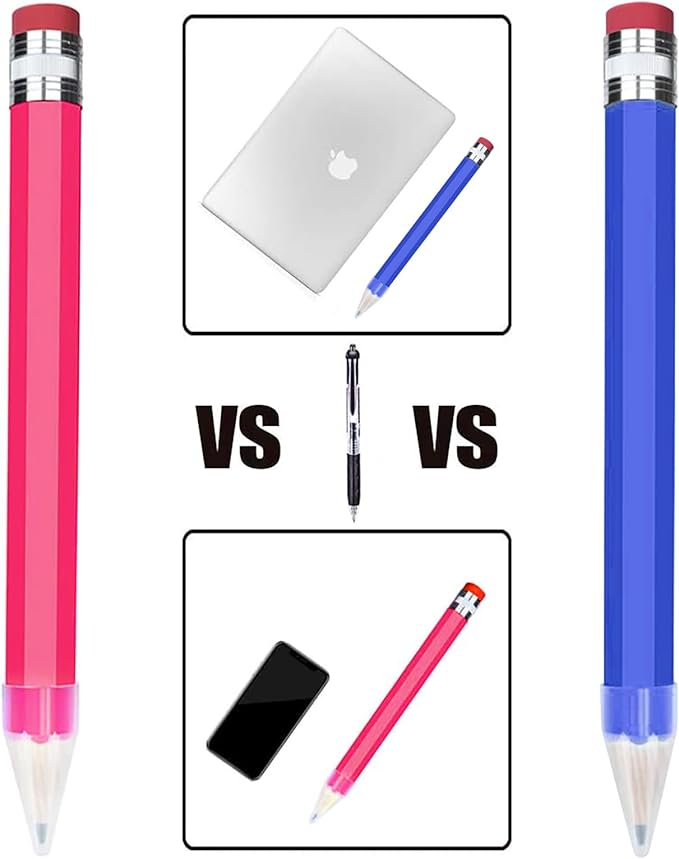 BUSHIBU Giant Pencil, 14 Inch Big Jumbo Pencils, Funny Oversized Huge Comically Large Pencil with Cap for Prop/Gifts/Decor(Blue/Pink)