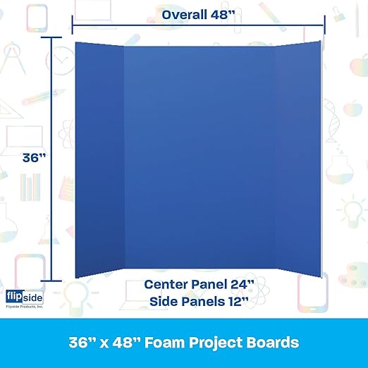 Flipside Products 36” x 48” Foam Project Boards for Presentations, Science Fair, School Projects, Event Displays and Trifold Picture Board - Blue 3/16'' Thick - 24 Pack