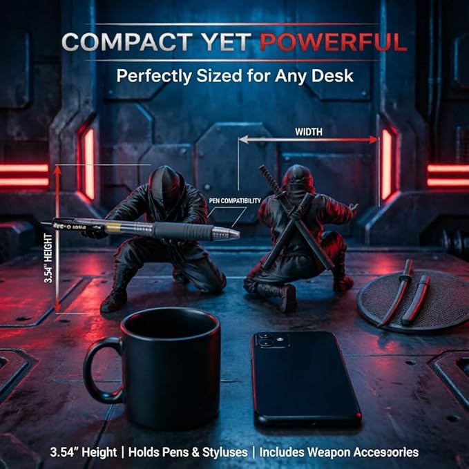 HUBAI 2 Packs New Knight Pen Holder For Desk,Knight Warrior Pen Holder With Sword And Weapon Accessories,3D Printed Creative Ninja Desk Organizer with Sword,Office Desk Accessories
