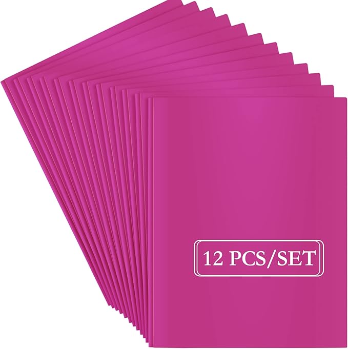 ViVin 12 Pack Plastic Folders with Pockets and Prongs, Heavy Duty 2 Pocket Folders with 3-Prong Fasteners, Poly File Holds 8-1/2" x 11" Paper for School Office Home (Purple)