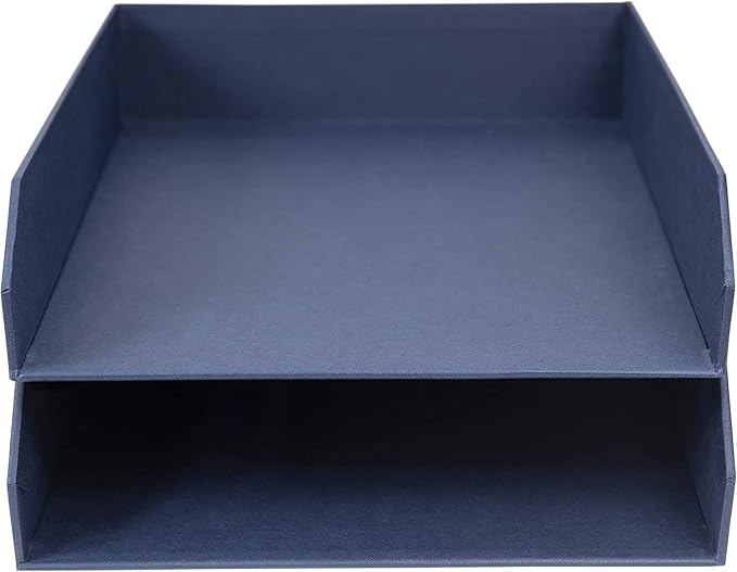 Bigso Hakan Letter Trays - Stackable Paper Tray Organizer with Stable Rubber Feet for A4 or Letter Size Documents - 9.1 in x 12.2 in x 2.4 in - Pack of 2 - Blue