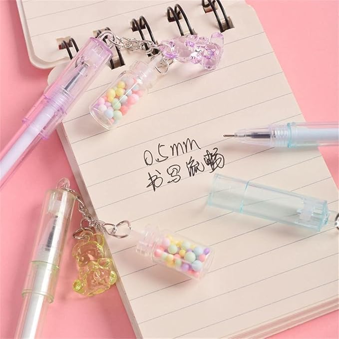 1Pc Bear Random Gel Pen Pendant Pen Cute Drifting Bottle Bear Pendant Gel Pen Stationery Sweet Lovely Erasable Pens School Office Supplies Rollerball Pens