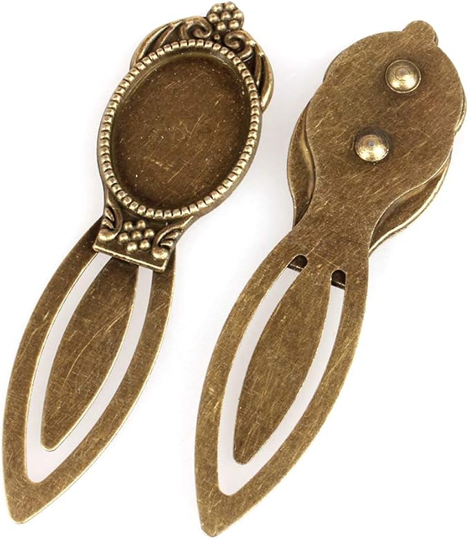 FASHEWELRY 10Pcs Antique Bronze Bookmark Pendant Blank Tray 25x18mm Oval Bezel Base Cabochon Setting Charms