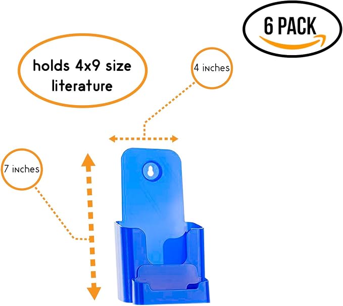 Source One 4 X 9 Inches Tri Fold Brochure Holder with Business Card Holder (6 Pack, Blue)