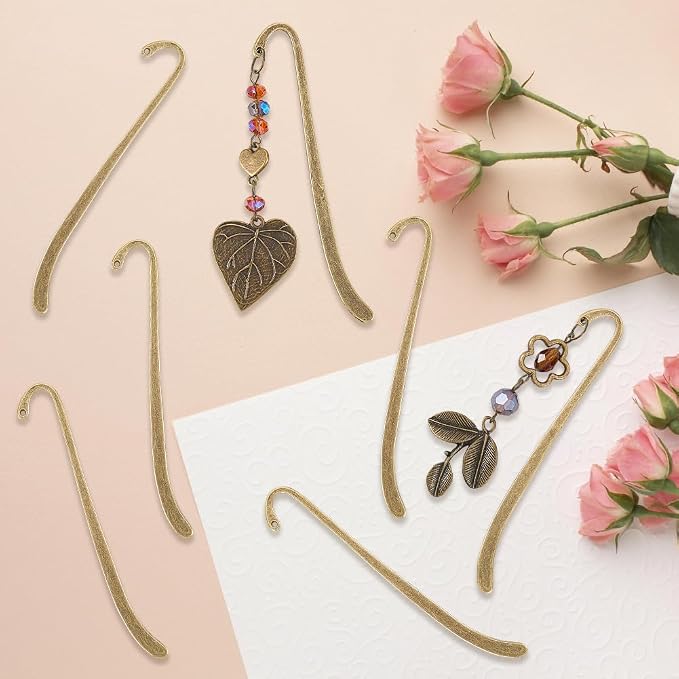 20Pcs Metal Bookmark s Antique Vintage Bronze Metal Bookmark Hairpin with Hole Tibetan Carving Pattern Alloy Book Markers Jewelry Making Charms for Stationery Reading Enthusiasts