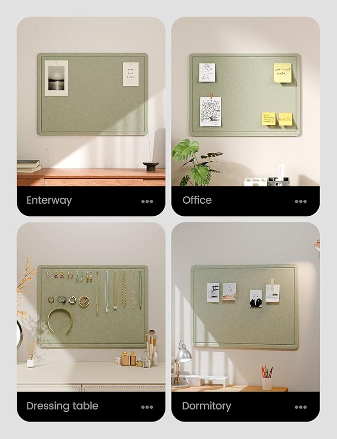 Fluxynara Bulletin Board, 23.6" x 17.5" Cork Board Alternative with 12 Safe Removable Adhesive Tabs, Foldable Felt Pin Board for Home Office, Classroom, Bedroom,Entryway for Walls—Sage