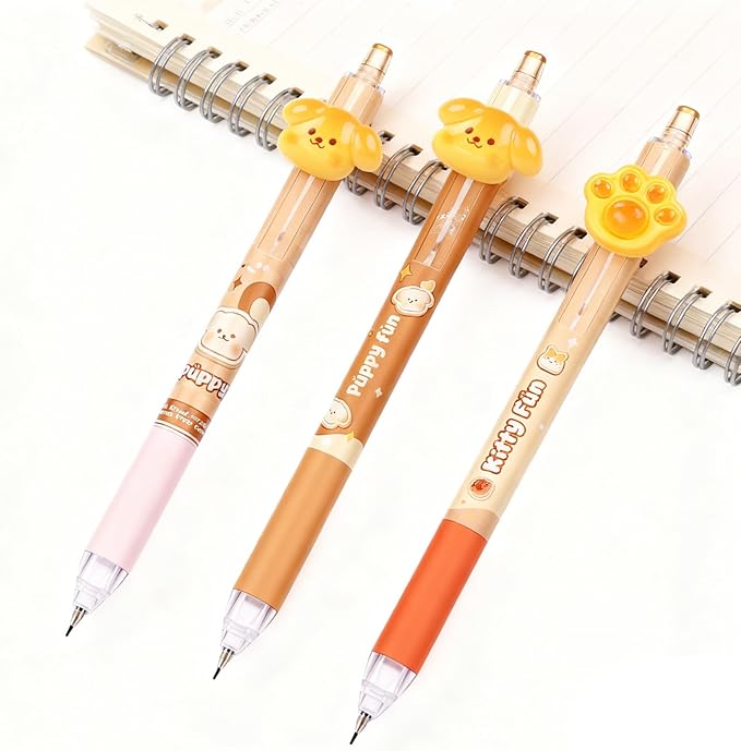 3Pcs Cute Dog Mechanical Pencils with Eraser 0.5mm Kawaii Cartoon Mechanical Pencil School Pencil Dog Gifts for Women Man