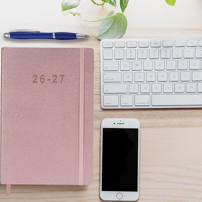 26-27 Academic Planner - Weekly and Monthly Planner, Jul 2026 - Jun 2027, Holidays, Contacts and Notes Pages, Vegan Leather Cover, Elastic Closure, 5.5”x8.25”, Rose Gold