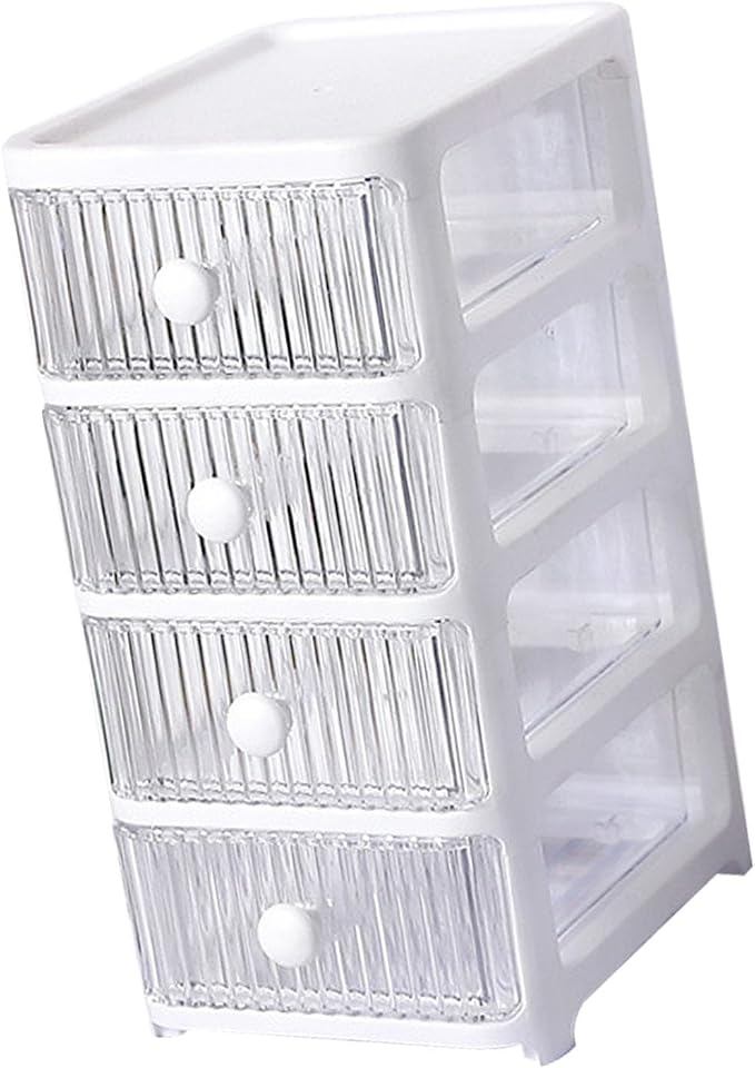 Desktop Storage Box, Transparent Plastic Stackable Desk Organizer with 4 Tier Drawers, Multi Layer Clear Drawer Organizer for Office Home Bedroom, Stationery Jewelry Cosmetics (4 Tier)