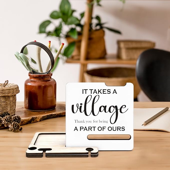 Thank You Appreciation Gifts for Boss Teacher - Multi-functional Desk Organizer - Motivational Office Quote Wooden Sign for Desk Shelf Table Decor