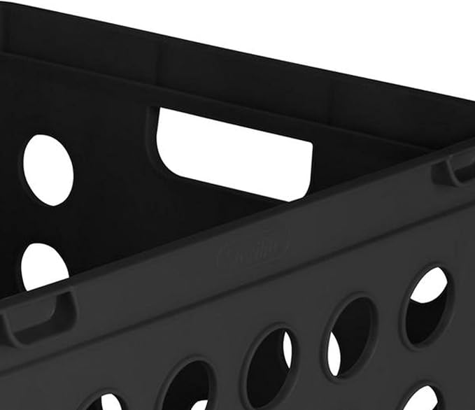 Sterilite Stackable Sturdy Storage Crate Organizer Bins with Handles for File and Document Organization for Homes, Offices, and Work Areas, Black, 12-Pack