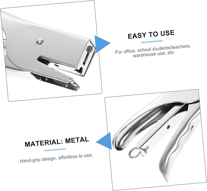 Stapless Stapler Hand Grip Heavy Duty Plier Stapler Metal for Desk Book Sewer No-jam Effortless to Use for Office School Warehouse