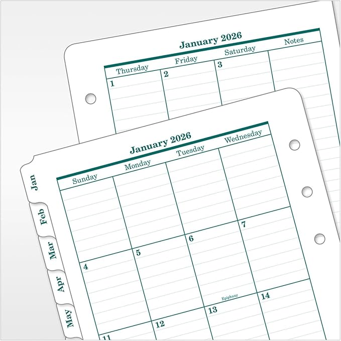 FranklinCovey - Original Two Page Monthly Calendar Tabs for Ring-Bound FranklinCovey Planners (Compact, Jan 2026 - Dec 2026)