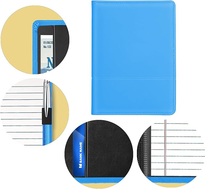 A5 Padfolio Business Portfolio Folder,Junior Size Document Folder Organizer, Padfolio with Interior Pocket and Pen Loop, 5 x 8 Writing Pad Included, Blue