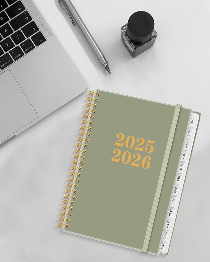 Planner 2025-2026 - Academic Year Planner from July 2025 to June 2026, Weekly & Monthly Planners Spiral Bound with 12-Month Tabs, Inner Pocket, 6.25" x 8.5", Green