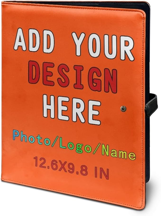 Professional Padfolio with Clipboard, Business Resume Portfolio Folder, Leather Notepad Portfolio Organizer with Logo Text Picture, OrangeRed