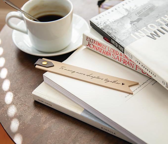 Engraved Leather Bookmark in Cream - to Many More Chapters Together, Romantic Gift for Book Lovers on Anniversary, Wedding Favor