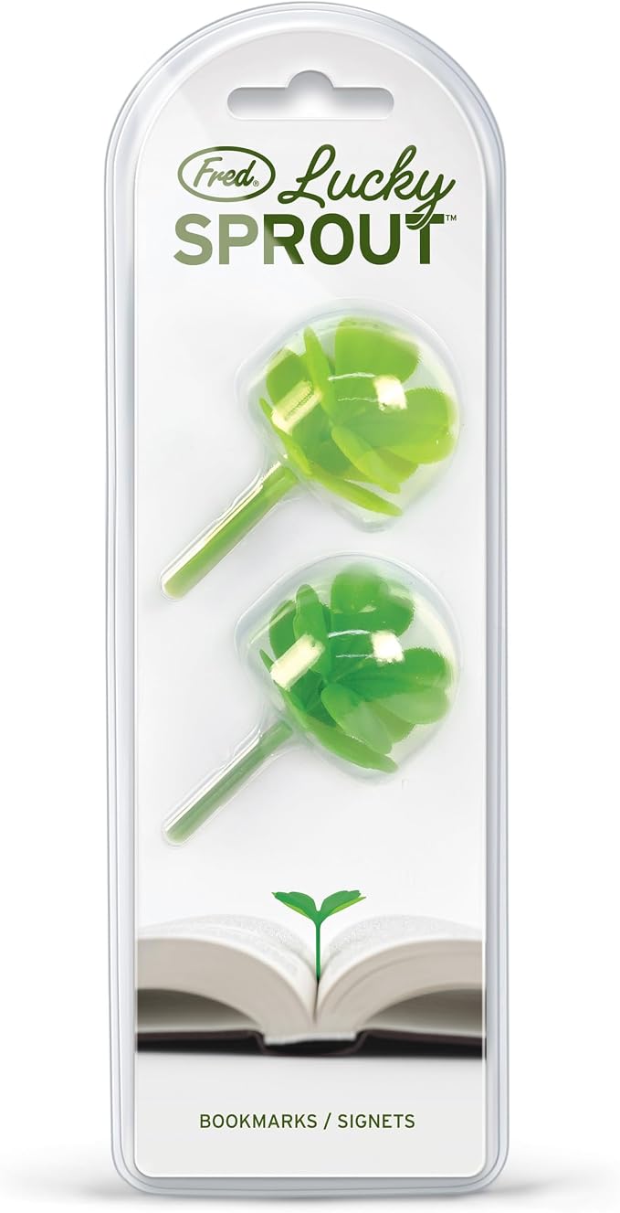 Genuine Fred Lucky Sprout Clover Bookmarks, Set of Four, Green, Thin Flexible Silicone, Fun Gift for Book Lovers, St. Patrick's Day, Teachers, and Gardeners
