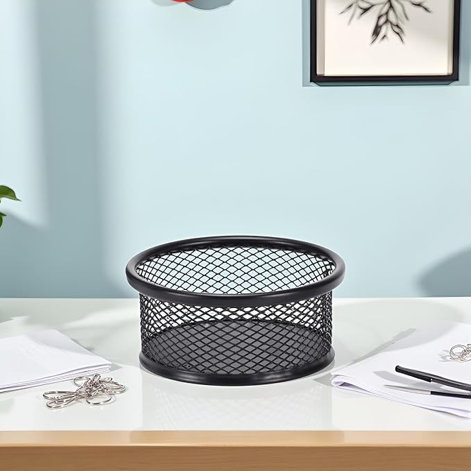 Black Metal Mesh Desk Organizer - Multi-Purpose Clip Holder for Office and School Supplies, Paperclip/Binder Clip Dispenser with Non-Slip Base (Home Office, Classroom, Study Desk Accessories)