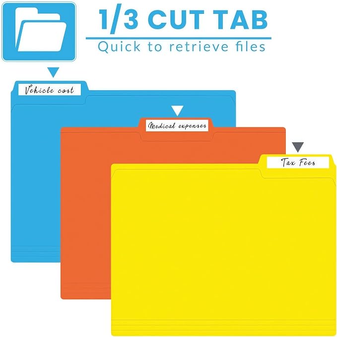 Colored File Folders 120 Pack, Letter Size 8.5 x 11 Manila Folders with 1/3 Cut Tabs, 6 Assorted Colors, Paper Filing Folders for Office, School and Home Documents