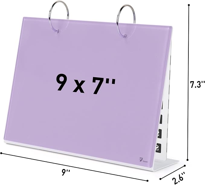 Desktop Glass Dry Erase & Acrylic Aesthetic Desk Calendar Weekly To-do List Combo, Small Magnetic Standing Whiteboard, Desk Flip Easel Calendar with Accessories for Home Office Supply, Purple, 9 x 7''