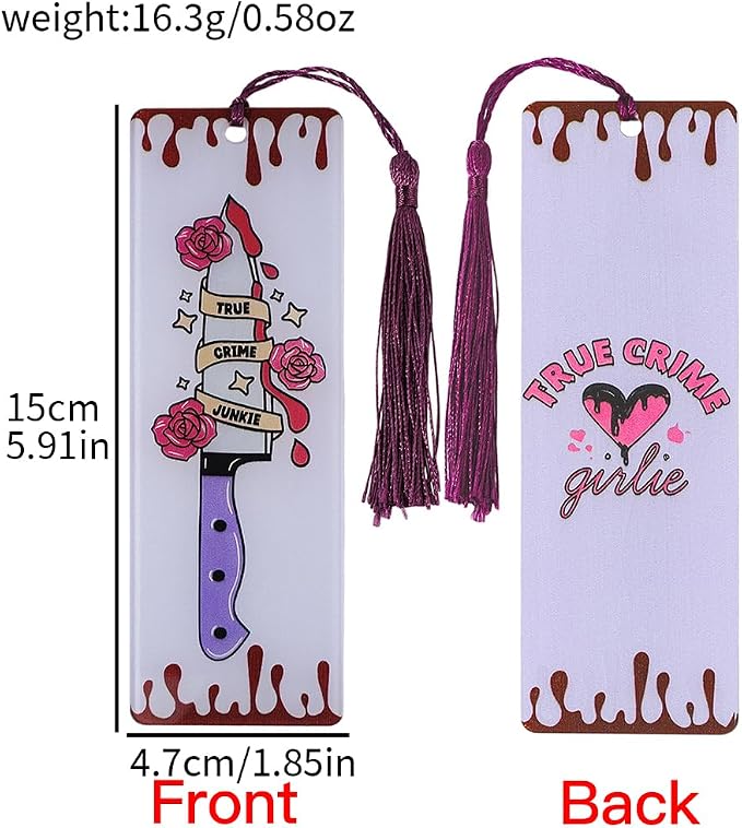 4Pcs Crime Scene Bookmark Set Acrylic, True Crime Book Marks with Tassels, Mystery Thriller Lover Gifts (4pcs True Crime)