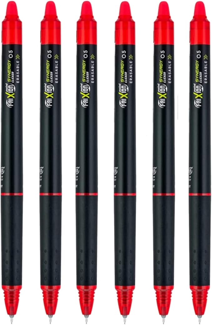 PILOT FriXion Synergy Clicker Retractable & Erasable Gel Ink Pens, 0.5mm Extra Fine Point, Red Ink, 6-pack
