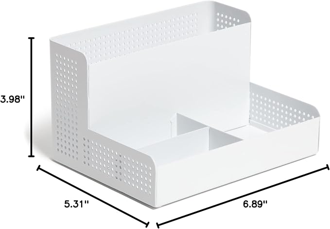 U Brands Modern Perforated Storage Cup Desk Organizer, Office Supplies, White, Metal, 1 Count