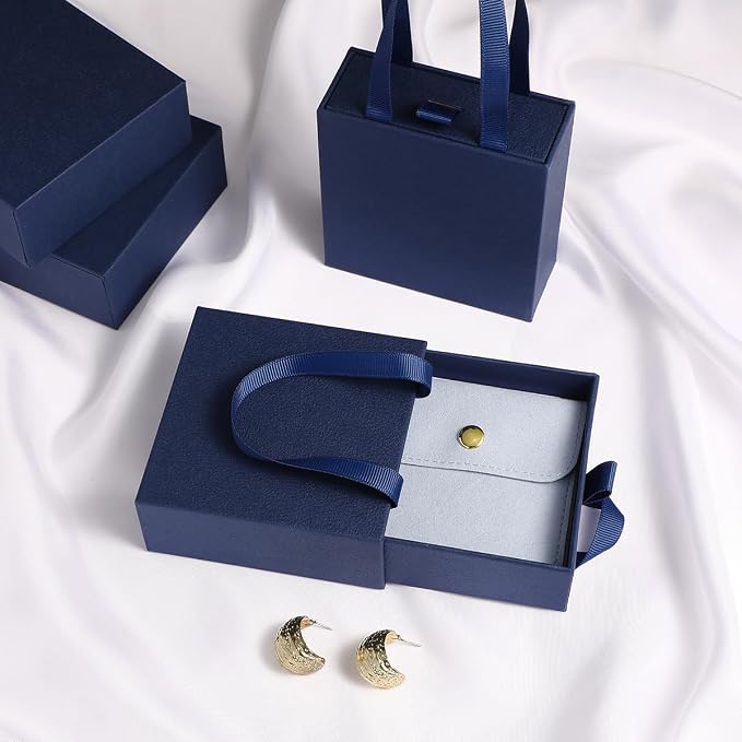 40 pcs paper boxes 9 x 9 x 3.5 cm, blue luxury gift storage, jewelry gift storage box for earrings necklaces bracelets rings