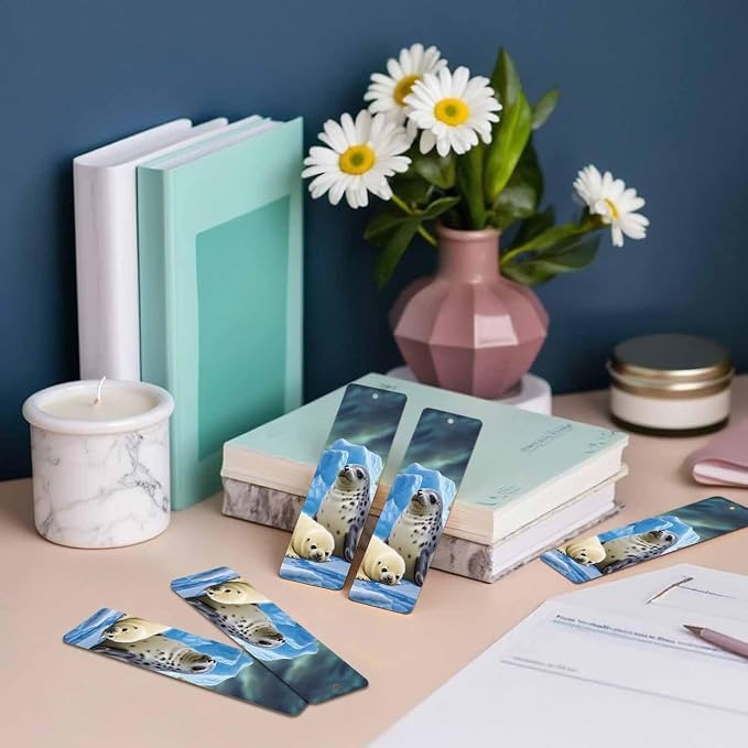 Seals Bookmarks 5 Pcs Cute Animal Winter Cold Iceland Wooden Bookmark with Tassels for Reading Book Lovers Gift Office School Readers Teacher