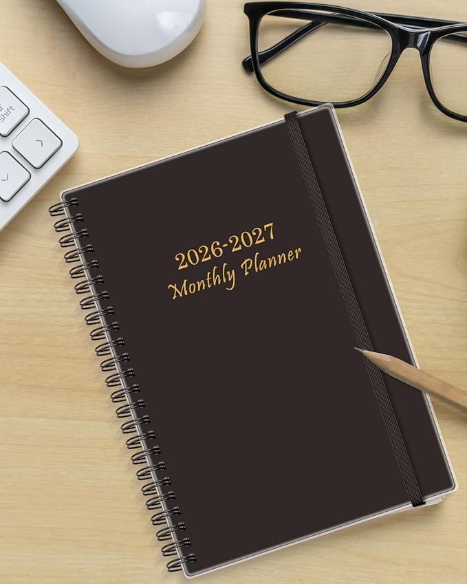 Monthly Planner 2026-2027 – Monthly Calendar from July 2026 to December 2027, 18 Month Planner with Spiral Binding, Inner Pocket, Elastic Closure, 5.8" x 8.5", Black