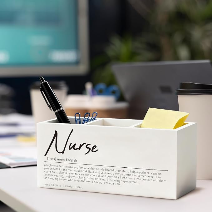 Nurse Gifts Pen Pencil Holder, Nurses Appreciation Gifts Wood Desk Organizer and Accessories, Nurse Office Decor, Nursing Gift for Women Pen Holder Desk Organizer for Office Tabletop