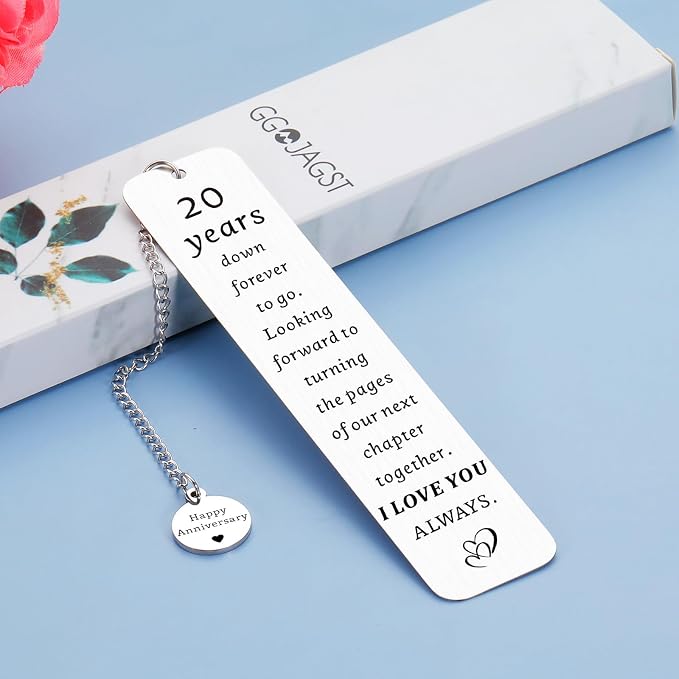 20th Anniversary, Gifts for Couple Him Her 20 Year Wedding China Anniversary Bookmark for Wife Husband or Parents - Twenty Anniv. for Women Men Platinum Anniversarys Marriage Presents for Men