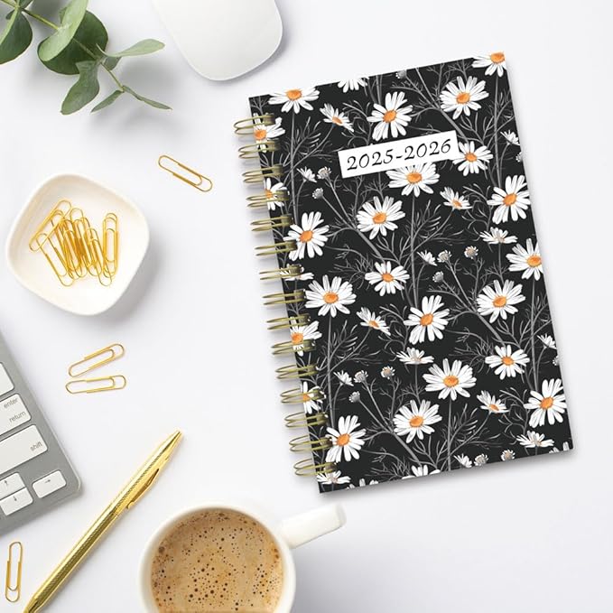 Blueline® Essential Academic Daily/Monthly Planner, August 2025 to July 2026, Twin-Wire Binding, Poly Cover, 8" x 5", Blossom Design, White (CA214PG.01-26)